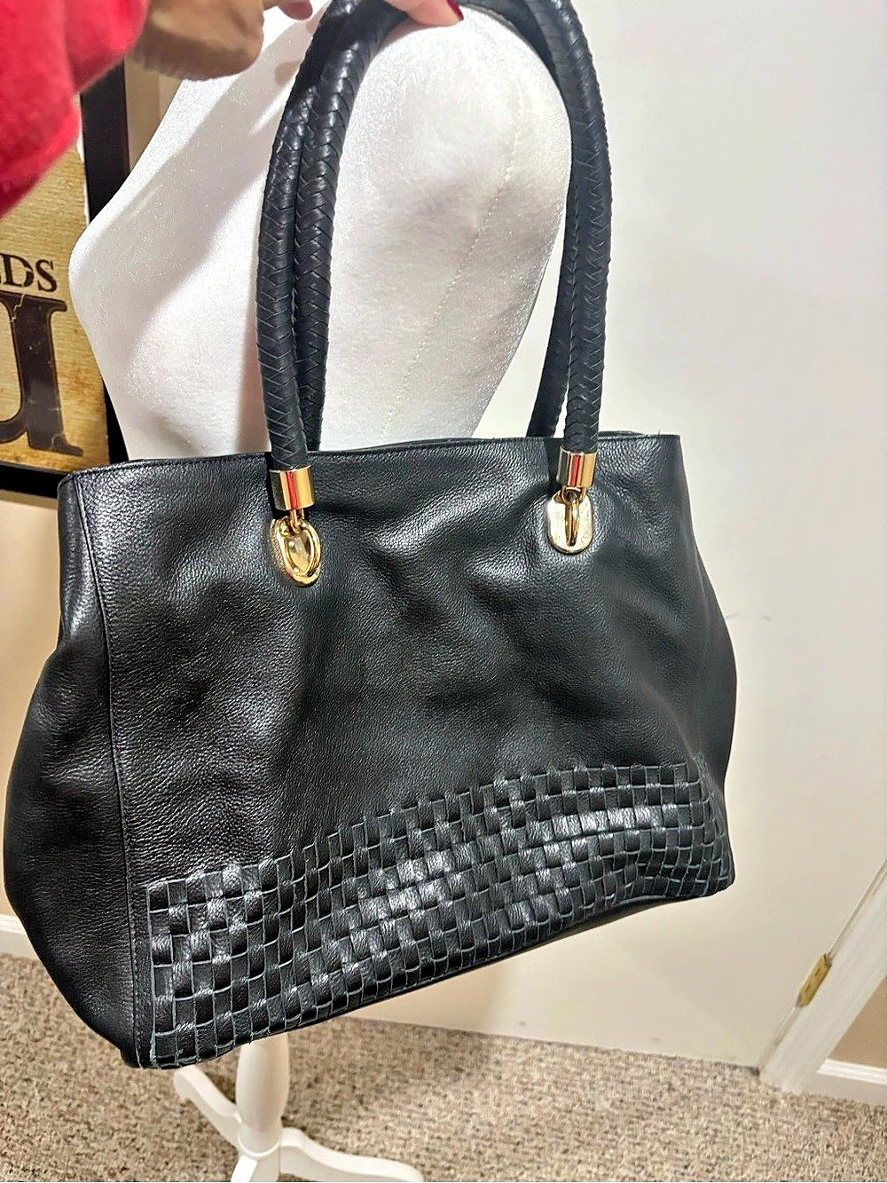 Cole Haan Black Woven Leather Tote